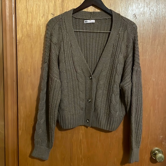 •SO•BROWN BOHO CHUNKY CABLE KNIT 3-BUTTON V NECK CARDIGAN SIZE LARGE EUC - Picture 4 of 8